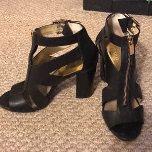 Michael Kors Leather Gold Zip Heels Size 8.5